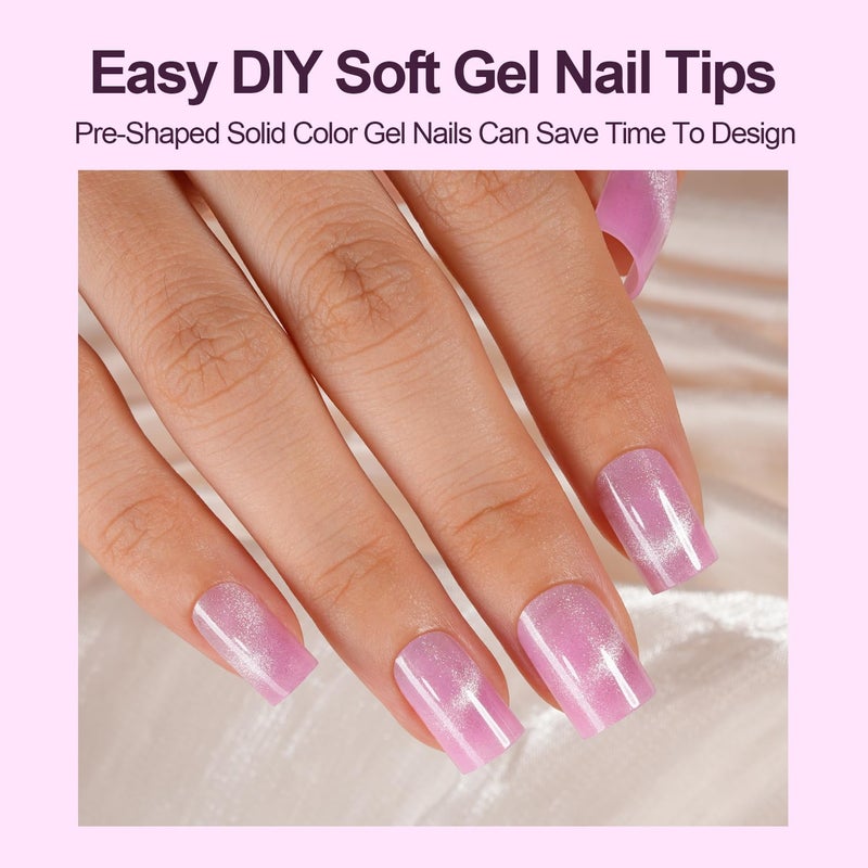 Plauva Cat Eye Press on Nails, 300Pcs XS Short Square Cat Eye Nail Tips, Glossy Glitter Soft Gel Fake Nails for Women and Girls Stick On Nails in 15 Sizes - Image 2